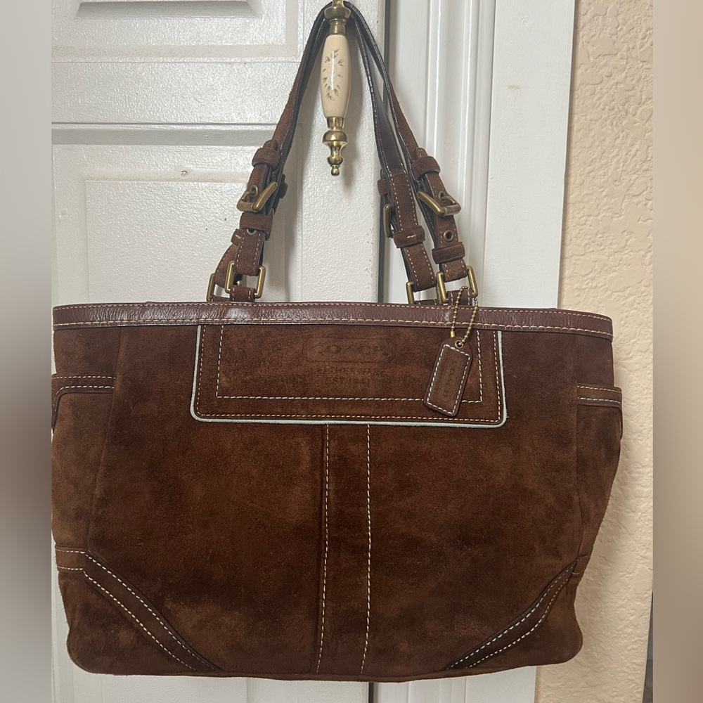 Coach Brown Suede Y2K Hampton Tote Bag #8B03
